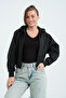 Women's Black Sucuba Zippered Hooded Jacket - 3