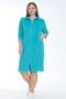 Women's Turquoise Three Quarter Sleeve Stone Detailed Pocket Cotton Terry Plus Size Dress