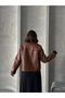 Tan Fur Lined Zippered Faux Leather Coat - 4