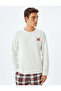 Christmas Themed Embroidered Loose Fit Crew Neck Knitted Pajamas Top - 3