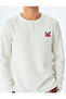 Christmas Themed Embroidered Loose Fit Crew Neck Knitted Pajamas Top - 5