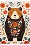 Özge Collection Colorful Leaves and Flowers Cute Bear Patterned Woven Base Decorative Carpet Ozge14 - 3
