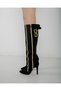 Shay Buckle and Zipper Detailed Black Suede Black Suede 10 cm Women's Boots, Heeled Boots - 8