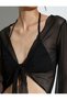 Tulle Crop Blouse Front Tie Long Wide Sleeve - 5