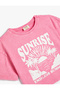 Crop T-Shirt Tropical Printed Short Sleeve Crew Neck Cotton - 3