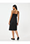 Heart Collar Midi Dress - Thin Straps, Knot Detail and Lined - 4