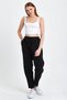 Black High Waist Elastic Waist Linen Trousers - 3