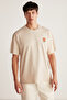 Floraıson Men's Crew Neck 100% Cotton Oversize Beige T-shirt