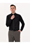 Black 100% Cotton Shiny Satin Slim Fit Long Sleeve Basic Shirt 50268201-Vr046
