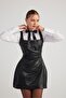 Square Neck Vegan Leather Larissa Dress Black - 3