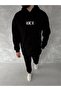 Long Sleeve Hooded Chest Printed Sweatshirt - Black