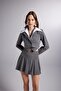 Removable Shirt Collar Detailed Striped Crop Kira Blazer Jacket Gray