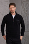 Men's Winter Thick Half Zipper Cotton Fabric Fleece Jacket Black - 5