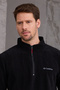 Men's Winter Thick Half Zipper Cotton Fabric Fleece Jacket Black - 4