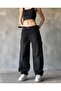 Black Side Buckle Baggy Palozzo Jeans - 4
