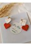 Steel Earring Apparatus - Heart Earring - Red & White Polymer Clay Earring - 5