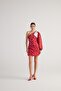 Polka Dot Single Sleeve Mini Polka Dress with Removable Ribbon Accessory Red - 6