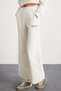 Vielka Women's Organic Cotton Inside Fleece-Lined Ribbed Letter Embroidery Detailed Ecru Sweatpants - 3