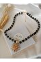 Black Tiger Eye Natural Stone Necklace - Polymer Clay Necklace - Sun End Detail - 2