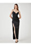 Satin Evening Dress Strap Draped Slit - 2