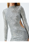 Sequin Sequined Window Detailed Slit Long Evening Dress - 5