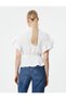 Short Sleeve Blouse with Gips and Ruffles - 4