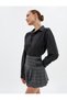 Pleated Mini Skirt High Waist Faux Leather Button Detail - 2