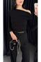 Shoulder Drawstring Black Blouse - 3