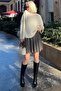 Beige Plaid Pattern Women's Pleated Skirt MG2248 - 5
