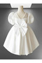 Special Design White Short-Sleeve Pearl-Detail Girls' Evening Dress - 2