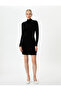 Velvet Dress Mini Long Sleeve Half Turtleneck Slim Fit - 3