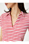 Glitter Polo Neck T-Shirt Short Sleeve Ribbed Standard Fit - 5