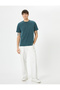 Crew Neck Washed Cotton T-Shirt - Slogan Embroidered, Short Sleeve - 2