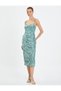 Sequined Midi Pencil Dress Thin Double Straps Heart Collar - 3
