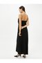 Rhinestone Strap Long Dress Slit Button Detail Degaje Neckline Asymmetrical Cutout - 4