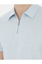 Light Blue Slim Fit Zippered Polo Collar T-Shirt 50288915-Vr095 - 7
