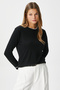 Women's Luxe Contrast Black Crew Neck Viscose Knitwear Sweater - 8