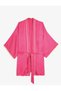 Satin Dressing Gown Belted Waist Piping Detailed - 6