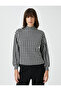 Houndstooth Patterned Stand Collar Sweater - 3