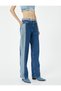 Double Color Straight Leg Jeans with High Waist Pockets - Nora Longer Straight Jeans - 3