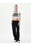College Crop T-Shirt Printed Piping Short Sleeve Crew Neck Cotton Ribbed - 2