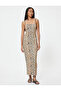 Leopard Print Slim Fit Long Dress - Thin Straps and Low Cut - 2