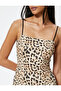 Leopard Print Slim Fit Long Dress - Thin Straps and Low Cut - 5