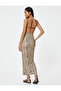 Leopard Print Slim Fit Long Dress - Thin Straps and Low Cut - 4