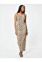 Leopard Print Slim Fit Long Dress - Thin Straps and Low Cut - 3