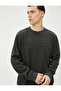 Slogan Embroidered Sweater Embossed Textured Crew Neck - 2