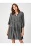 Mini Dress V-Neck Balloon Sleeve Flounce Cotton - 2
