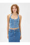 Denim Vest Crop Halter Collar Buttoned Ribbed Cotton - 3