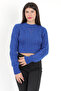 Women's Cobalt Blue Wafer Crop Knitwear Sweater - 1556 - 4