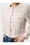Gold Buttoned Pocketed Crew Neck Crop Tweed Jacket - 5